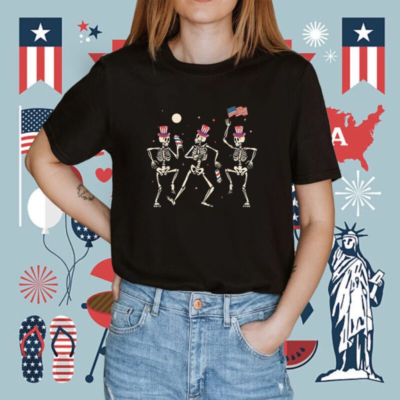 Dancing Skeleton 4th of July American Flag Skellies Shirt