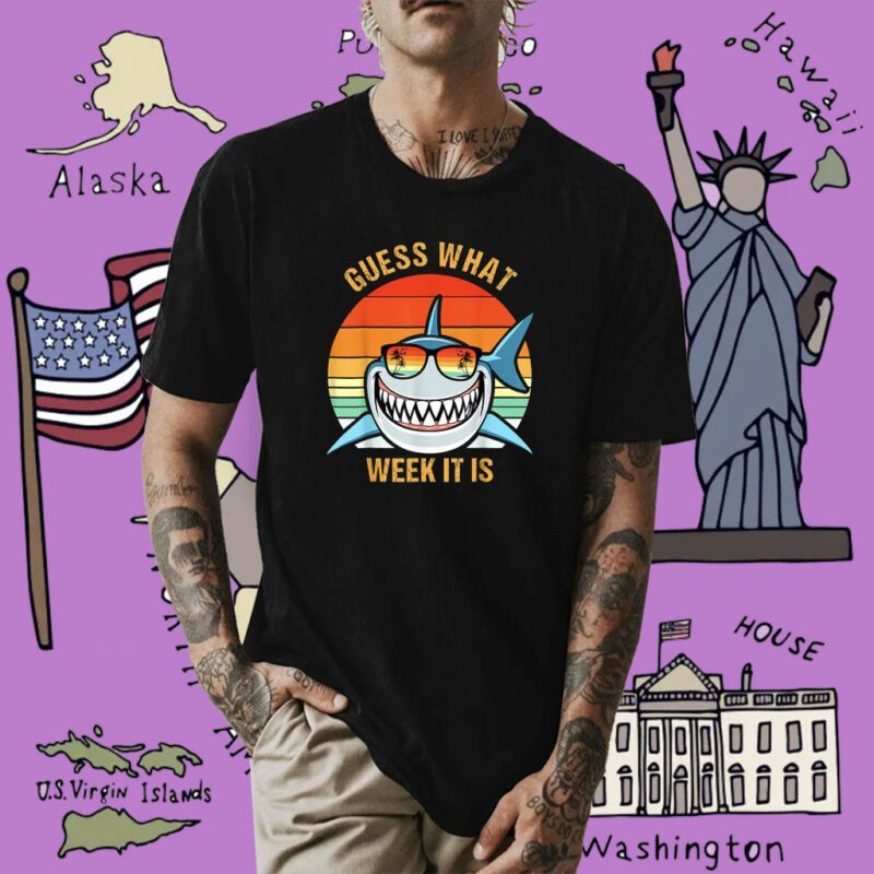 Vintage Guess What Week It Is Funny Shark Shirt