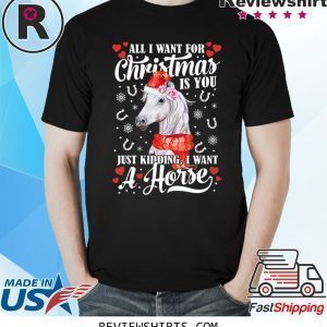 All I want for Christmas is you just kidding I want a horse tee shirt