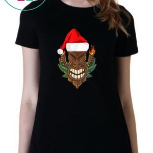 Awesome Tiki with Santa Hat Christmas Hawaii Tee Shirt