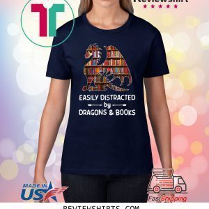 Easily Distracted By Dragon and Books T-Shirt