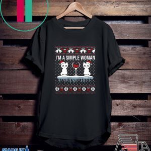I’m a simple woman who loves cat and wine ugly christmas shirt