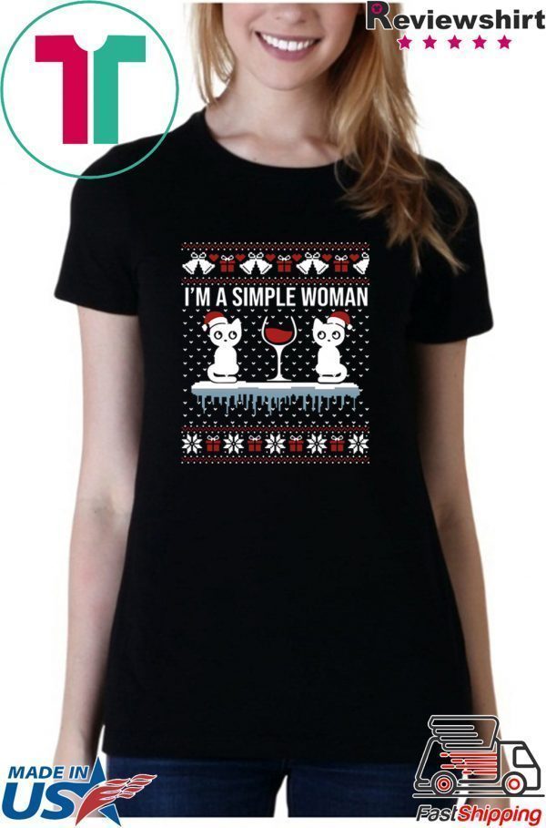 I’m a simple woman who loves cat and wine ugly christmas shirt