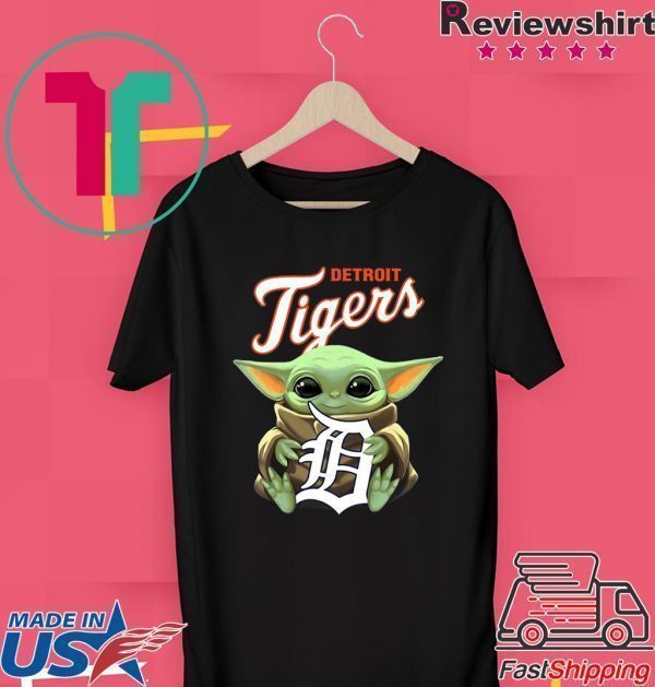 Baby Yoda Hug Drtroit Tigers Logo Tee Shirts