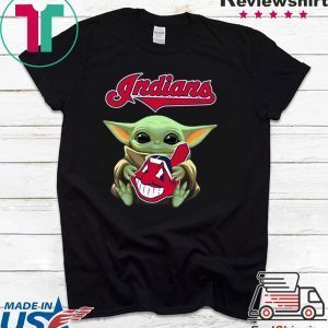 Baby Yoda Hug Indians Logo Tee Shirts