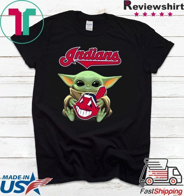 Baby Yoda Hug Indians Logo Tee Shirts
