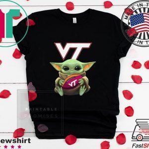 Baby Yoda Hug Virginia Tech Ball Logo Tee Shirt