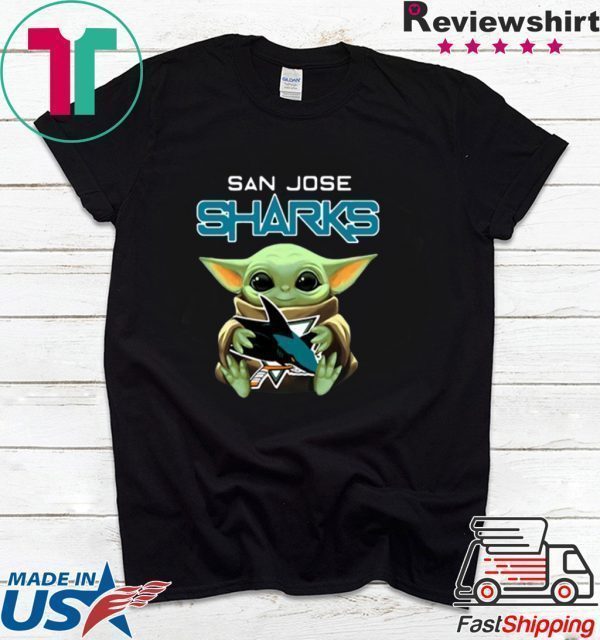 Baby Yoda hug San Jose Sharks Star Wars Mandalorian Tee Shirt