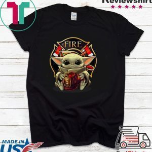 Baby Yoda hug firefighter captain hat Star Wars Tee Shirt