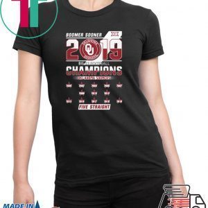 Boomer Sooner 2019 Big 12 Football Champions Oklahoma Sooners Five Straight Tee Shirt