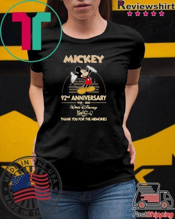 Mickey Mouse 92nd Anniversary 1928-2020 Walt Disney signature Tee Shirt
