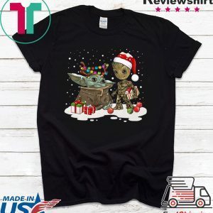 Santa Baby Yoda Yoda and Groot reindeer light christmas Tee Shirt