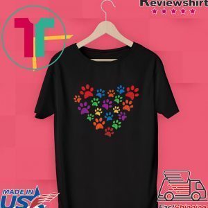 Colorful grunge paw prints in heart shape for cat or dog Tee Shirts