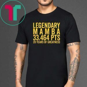 RIP Kobe Bryant Legendary mamba 33464 pts 20 years of greatness Tee Shirt