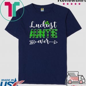 Luckiest Auntie Green Plaid Shamrock Lucky St Patricks Day Tee Shirts