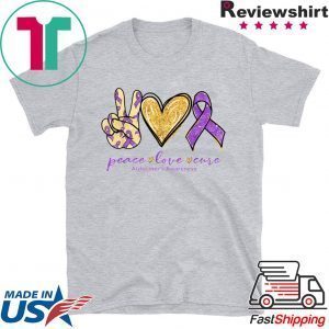 Peace Love Cure Purple Ribbon Alzheimer's Awareness Tee Shirts
