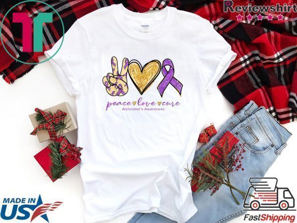 Peace Love Cure Purple Ribbon Alzheimer's Awareness Tee Shirts