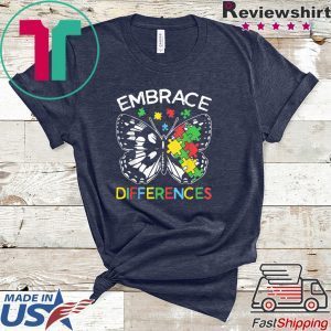 Embrace Differences Autism Butterfly Puzzle Piece Tee Shirts