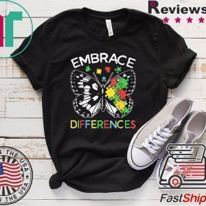 Embrace Differences Autism Butterfly Puzzle Piece Tee Shirts