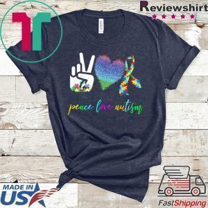 Peace Love Autism Puzzle Pieces Ribbon Autism Awareness Tee T-Shirts