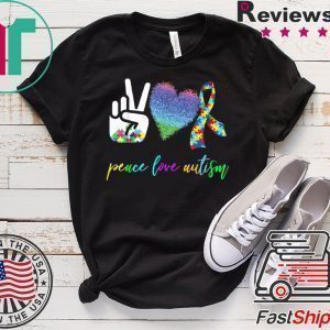 Peace Love Autism Puzzle Pieces Ribbon Autism Awareness Tee T-Shirts