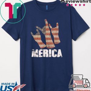 Vintage American Flag Retro USA Merica Rock Sign 4th of July Tee Shirts