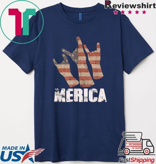 Vintage American Flag Retro USA Merica Rock Sign 4th of July Tee Shirts