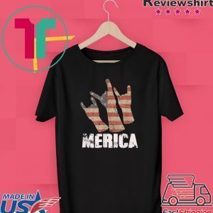 Vintage American Flag Retro USA Merica Rock Sign 4th of July Tee Shirts