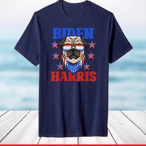 Biden Harris 2021 Democrat American Flag Pug Dog Sunglasses T-Shirt