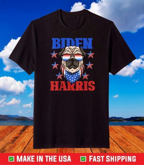 Biden Harris 2021 Democrat American Flag Pug Dog Sunglasses T-Shirt