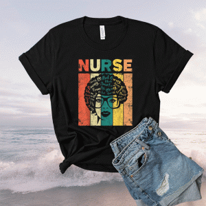 Black Woman Nurse Afro Retro Black History Month Shirt