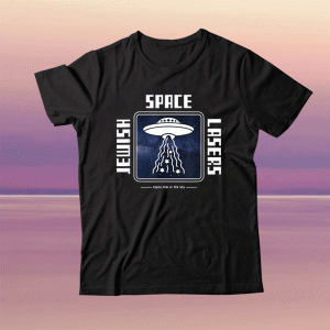 Jewish Space Lasers Funny UFO Universe Flying Chai Stars Tee Shirt