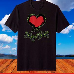 Valentines Boys Shirt Gamer Controller Heart T-Shirt