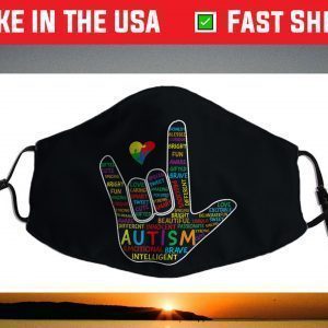 ASL Love Sign Language Hand Autism Awareness Puzzle Heart Face Mask