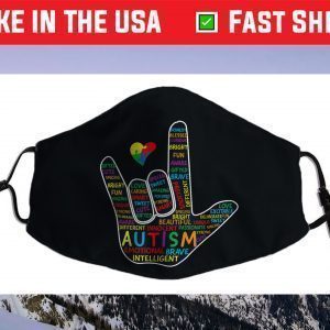 ASL Love Sign Language Hand Autism Awareness Puzzle Heart Face Mask