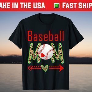 Baseball Mom Leopard Funny Softball Mom Mother's Day 2021 T-Shirt
