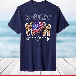 Baseball Mom Leopard with American Flag Mom Mother's Day T-Shirt