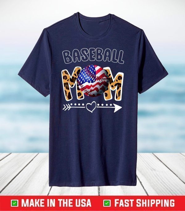 Baseball Mom Leopard with American Flag Mom Mother's Day T-Shirt