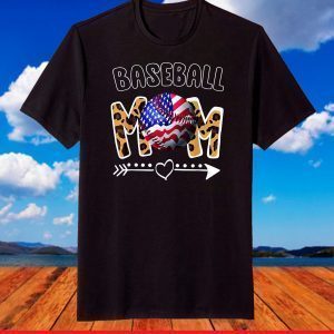 Baseball Mom Leopard with American Flag Mom Mother's Day T-Shirt