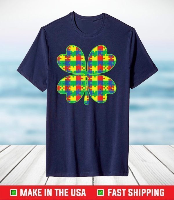 Lucky Autism Awareness Four Leaf Clover ASD Support T-Shirt