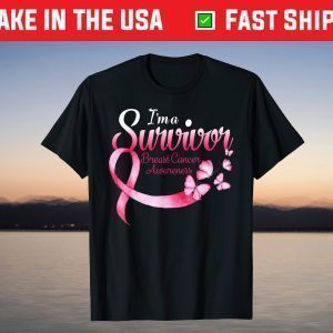 Pink Butterfly I'm A Survivor Breast Cancer Awareness T-Shirt