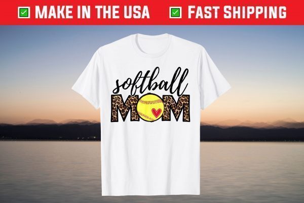 Softball Mom Leopard Funny Baseball Mom Mother's Day 2021 T-Shirt