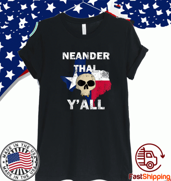 Texas Neanderthal Distressed Look Flag Skull T-Shirt