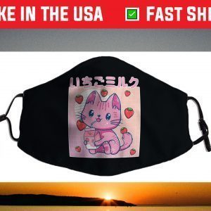 Vaporwave Strawberry Cat 90s Japanese Kawaii Strawberry Milk Face Mask