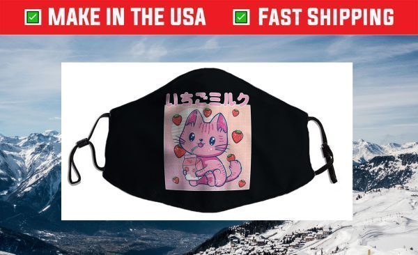 Vaporwave Strawberry Cat 90s Japanese Kawaii Strawberry Milk Face MaskVaporwave Strawberry Cat 90s Japanese Kawaii Strawberry Milk Face Mask