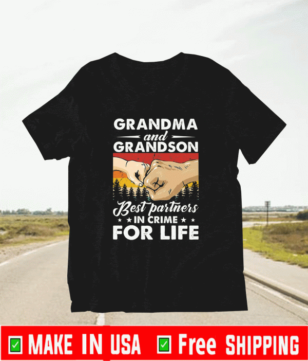 Bump hand grandma and grandson best partners in crime for life shirt