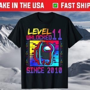 Disstressed Level 11 Unlocked Among With Us 11th Birthday T-Shirt