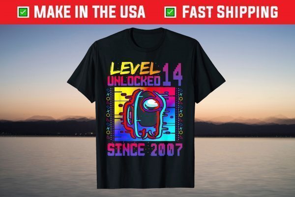 Disstressed Level 14 Unlocked Among With Us 14th Birthday T-Shirt