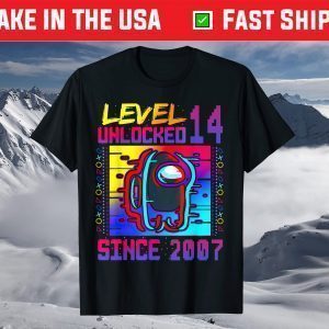 Disstressed Level 14 Unlocked Among With Us 14th Birthday T-Shirt
