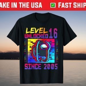 Disstressed Level 16 Unlocked Among With Us 16th Birthday T-Shirt